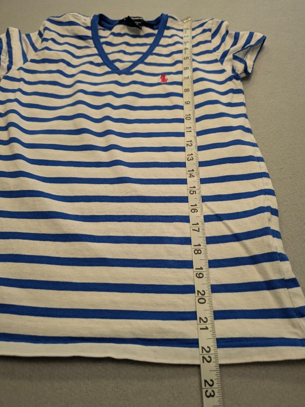 Ralph Lauren Sport Blue White Stripe V-Neck Tee Small